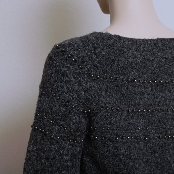 Anthropologie Three Dots Crew Neck Embellished Sweater Gray Women Size S - Picture 6 of 7